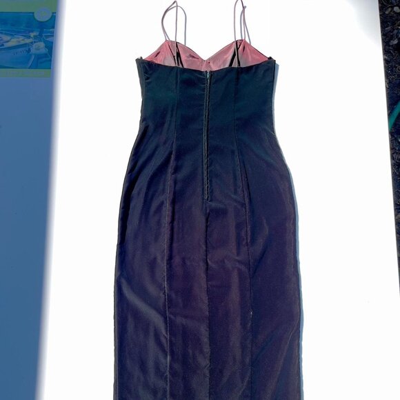 Vintage 90's Dark Green Velvet Prom Dress Evening Gown - Picture 2 of 6